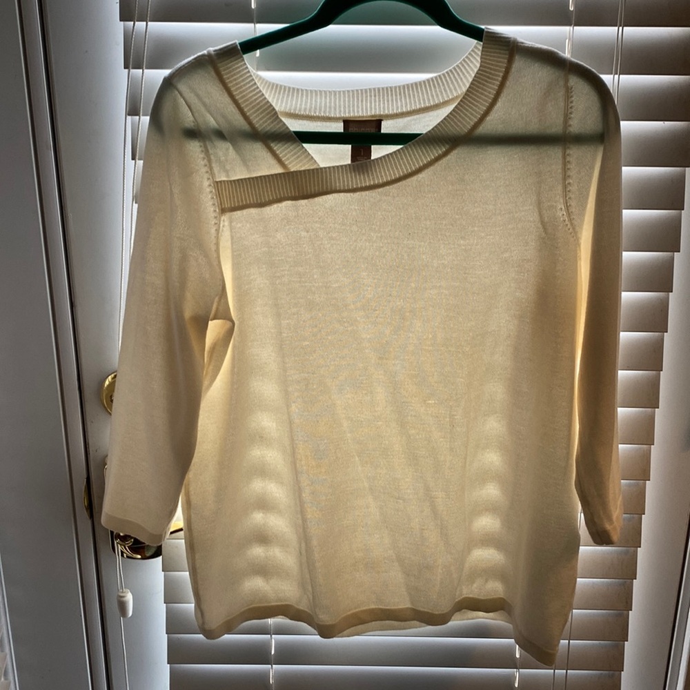 Brand new 3:4 crème sweater, 75% rayon25% poly, asymmetric neckline chicos 1